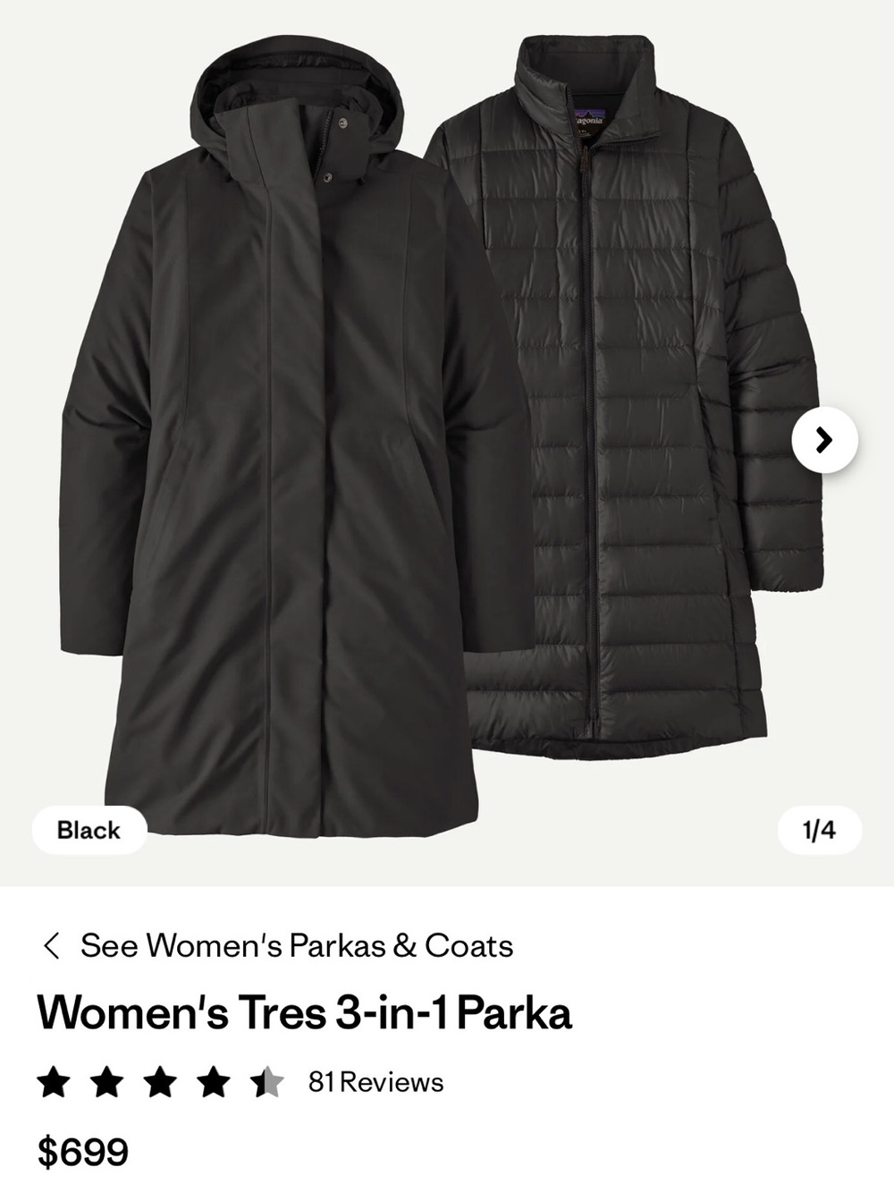 Patagonia Women's Tres 3-in-1 Parka - Black